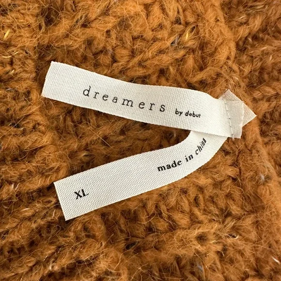 Dreamers‎ by Debut Women XL Cable Knit Pom Pom Cropped Sweater Honeycomb Autumn - Picture 5 of 9